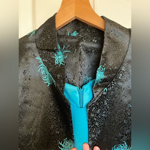 Beautiful Black W/ Tropical Flowers Blazer & Blue Short Sleeve Maxi Dress XL - Picture 6 of 7